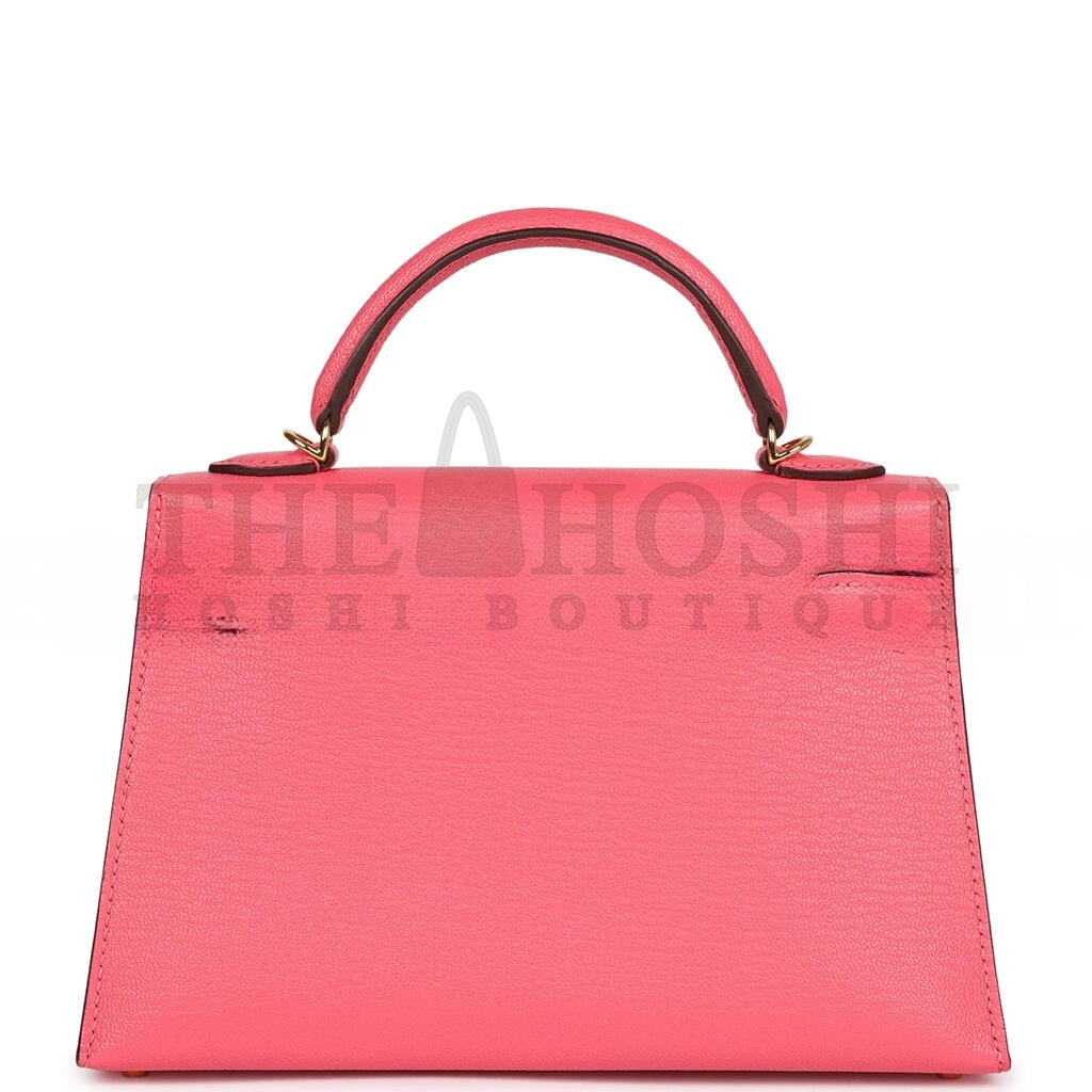 H**me5 MINI KELLY II SELLIER ROSE AZALEE CHEVRE MYSORE GOLD HARDWARE (19*12*5.5cm) Master Quality